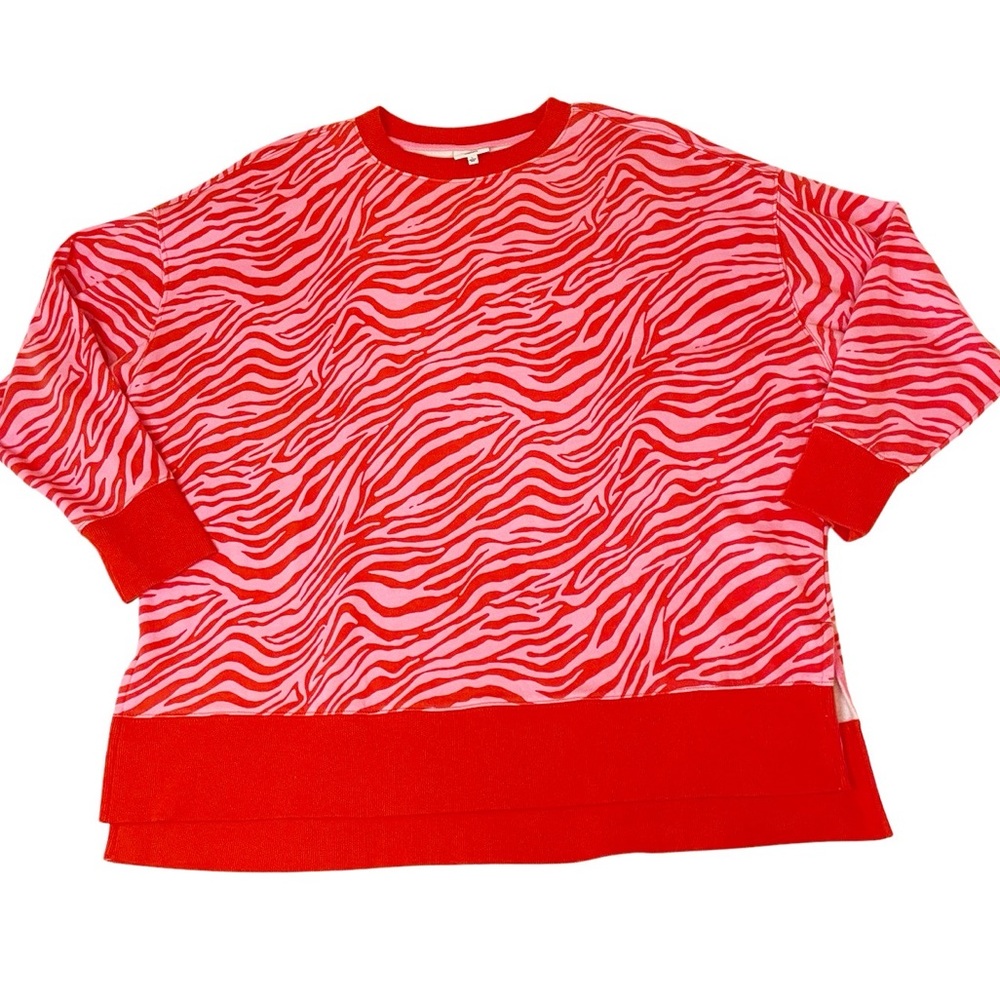 Cabana by Crown & Ivy Women's Crewneck Sweatshirt Oversized Zebra‎ Print Size L